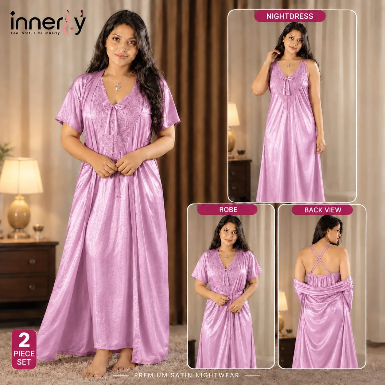 Premium 2 Part Cross-belt Nightwear - Light Purple Color